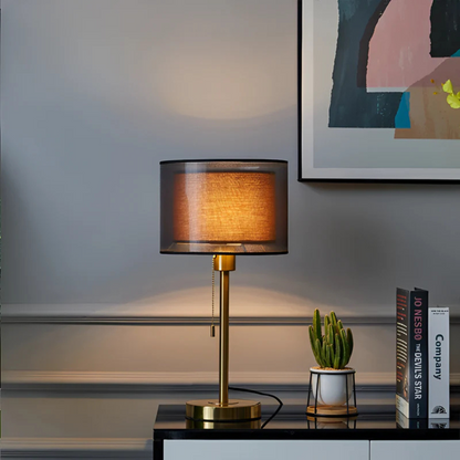 Bordslampa med dubbel tygskärm | Veska Brun Mörk