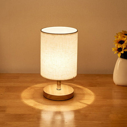 Bordslampa med textilskärm och träbas | Veska Beige Rund