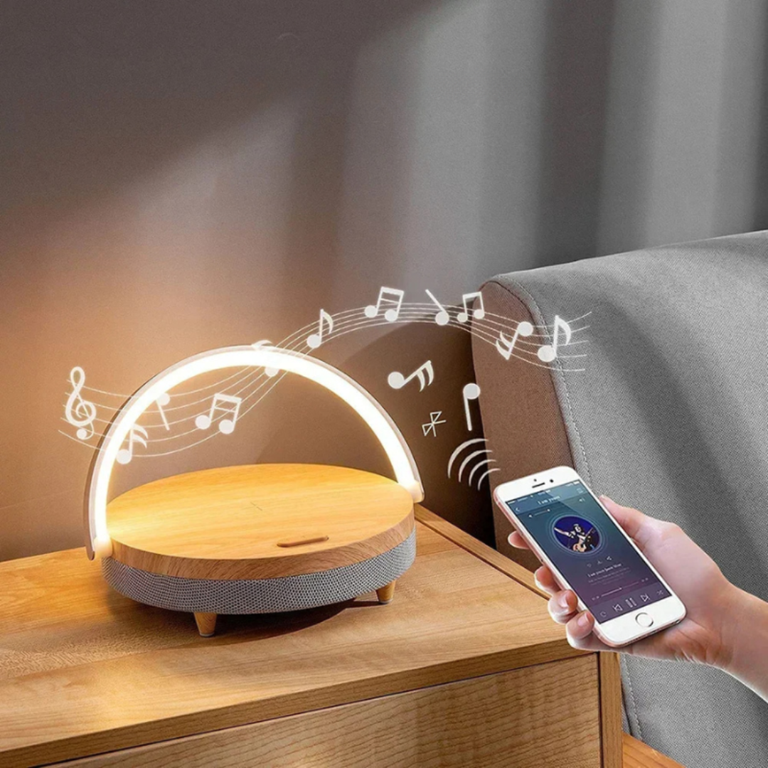 Bordslampa med trådlös laddare och Bluetooth-högtalare | Veska