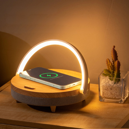 Bordslampa med trådlös laddare och Bluetooth-högtalare | Veska