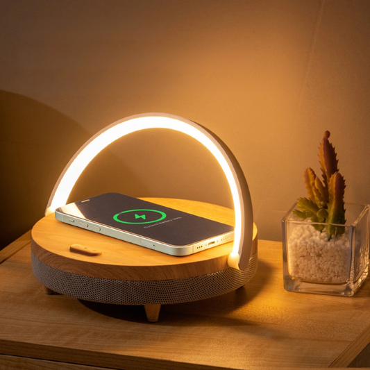 Bordslampa med trådlös laddare och Bluetooth-högtalare | Veska
