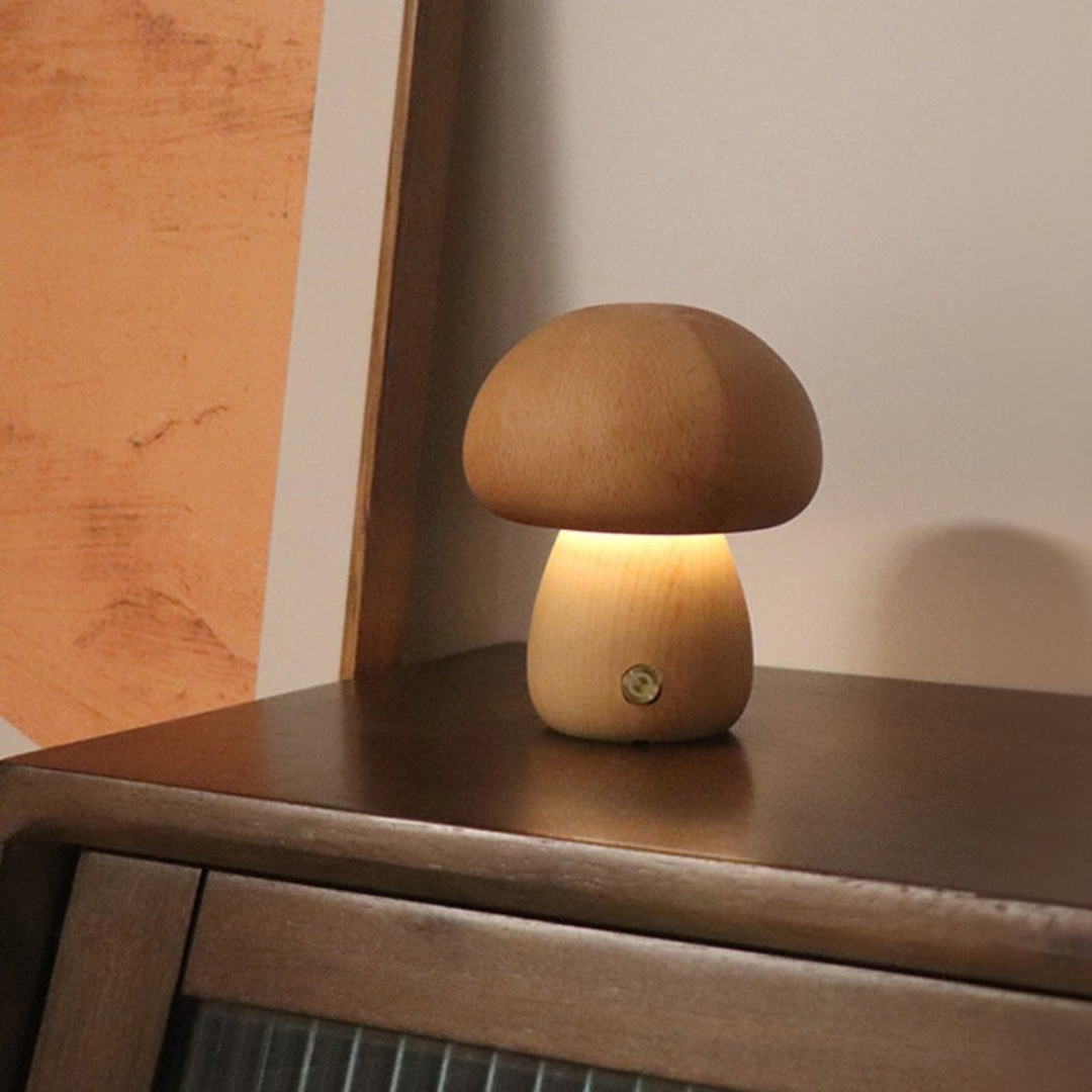 Bordslampa med träsvampdesign | Veska Dia 9 cm x H10,5 cm Brun