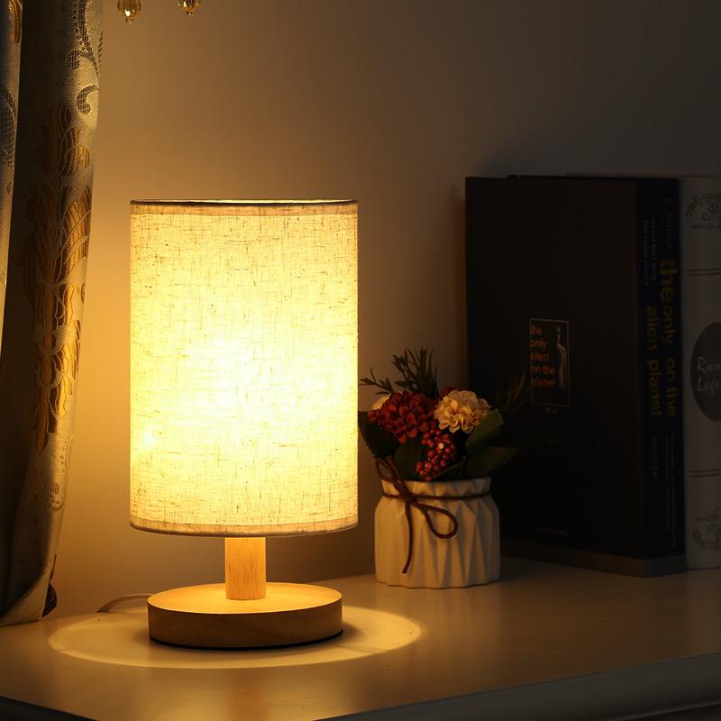 Bordslampa Naturligt Trä Tyg Dimbar Ljus | Veska