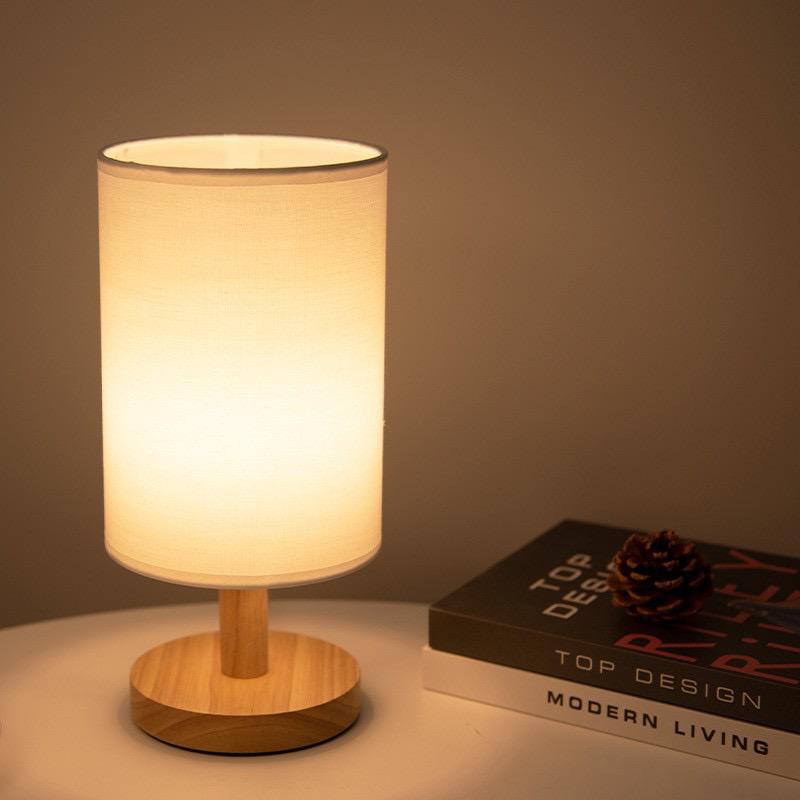 Bordslampa Naturligt Trä Tyg Dimbar Ljus | Veska Enkel vit