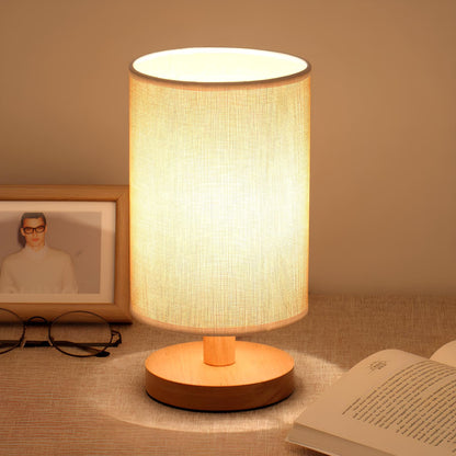 Bordslampa Naturligt Trä Tyg Dimbar Ljus | Veska Texturerad Grå