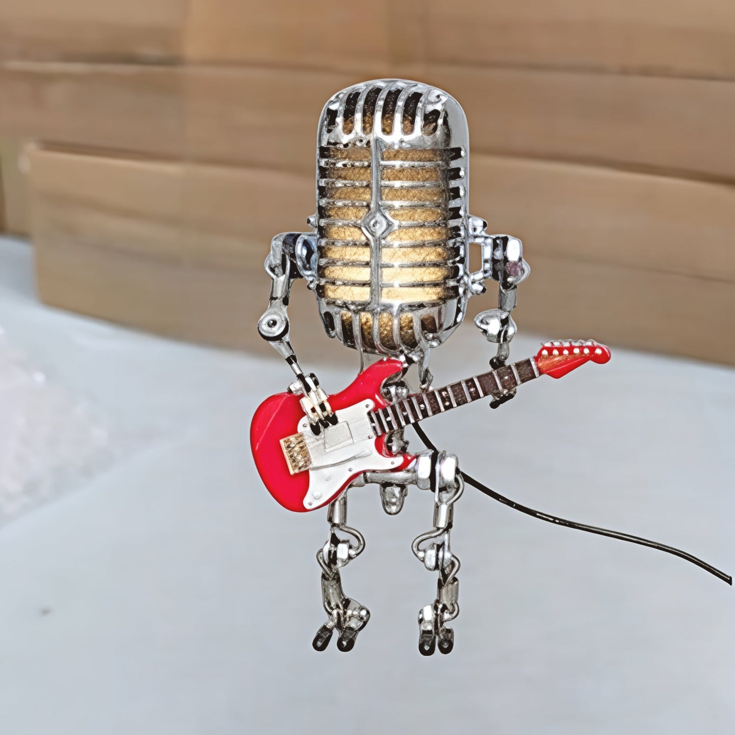Bordslampa Robot Skulptur Metall Gitarr Ljus | Veska Röd