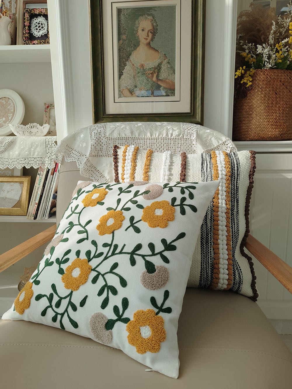 Broderi Blomsterträdgård Kuddeöverdrag | Veska