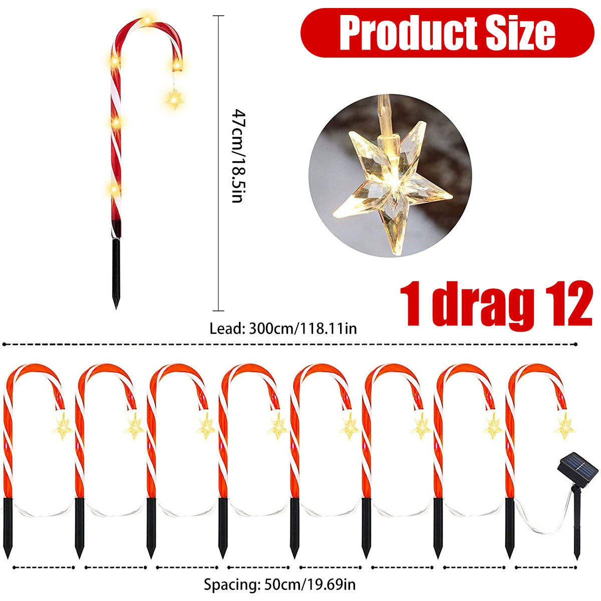 Candy Cane Lane LED Solarlampa | Veska 12PCS Höjd 47CM