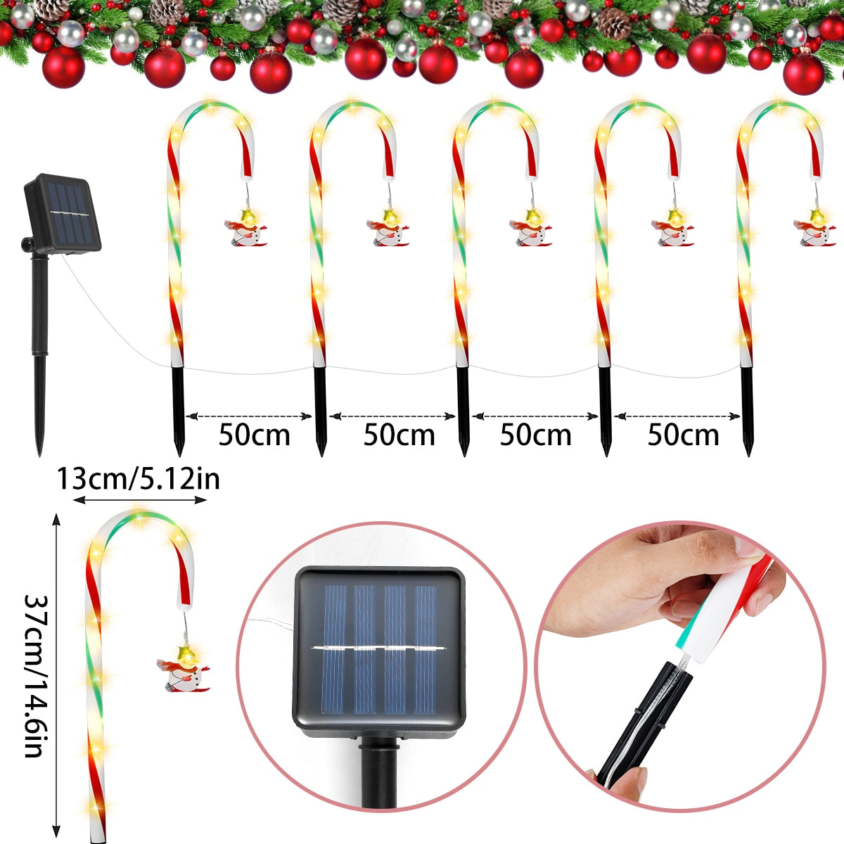 Candy Cane Lane LED Solarlampa | Veska 5PCAK Höjd 37CM D