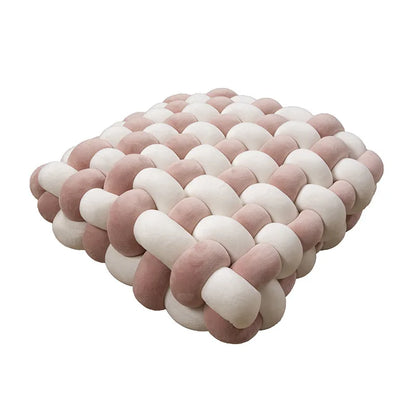 Chunky Woven Knot Cushion | Veska vit + ljusrosa 30x33x12CM