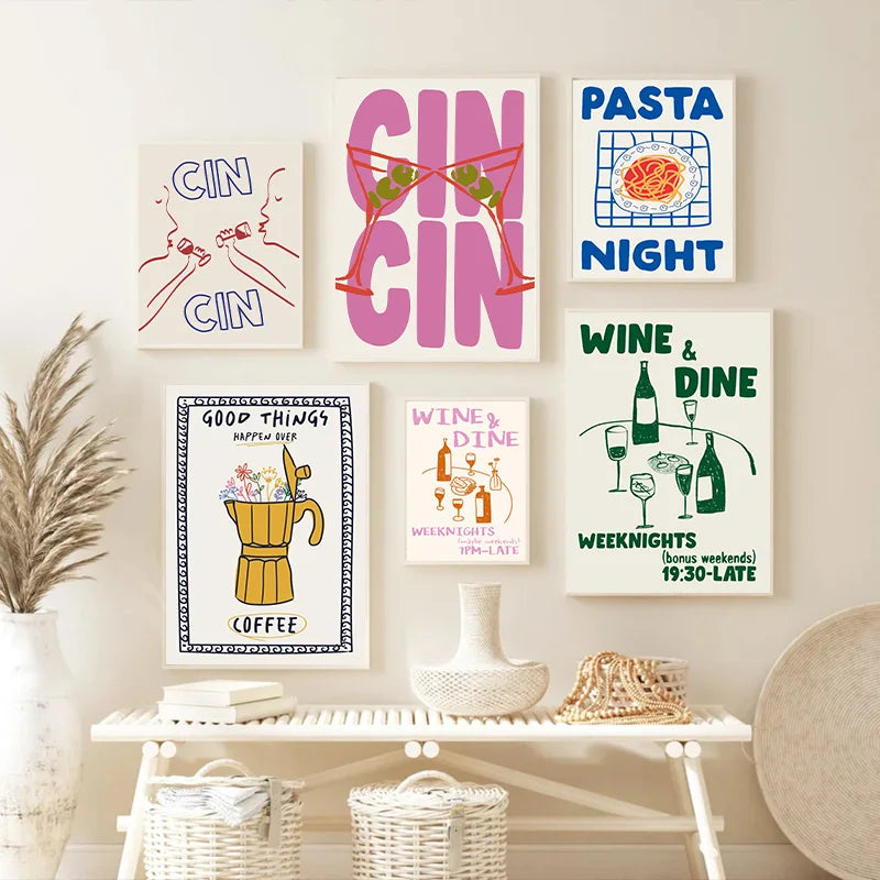 Cin Cheers Väggkonst – Estetisk Cocktail Affischtryck | Veska