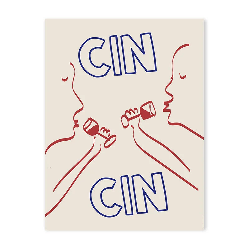 Cin Cheers Väggkonst – Estetisk Cocktail Affischtryck | Veska Cin Cin - Illustration