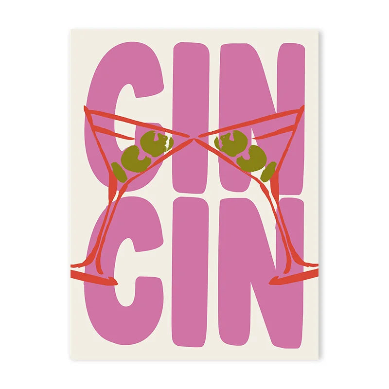 Cin Cheers Väggkonst – Estetisk Cocktail Affischtryck | Veska Cin Cin - Endast bokstäver
