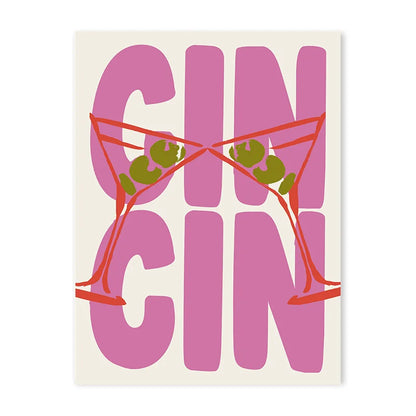 Cin Cheers Väggkonst – Estetisk Cocktail Affischtryck | Veska Cin Cin - Endast bokstäver