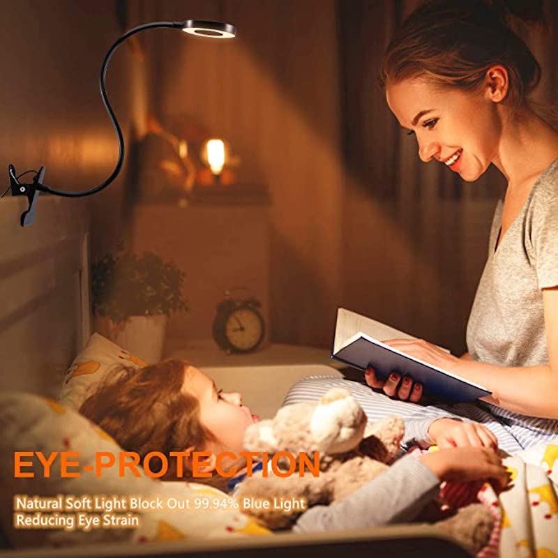 Clip-on Light - Lampa för läsning med 48 LED-lampor, 3 färglägen och 10 ljusstyrkenivåer, ögonskydd och flexibel gås-nacke | Veska
