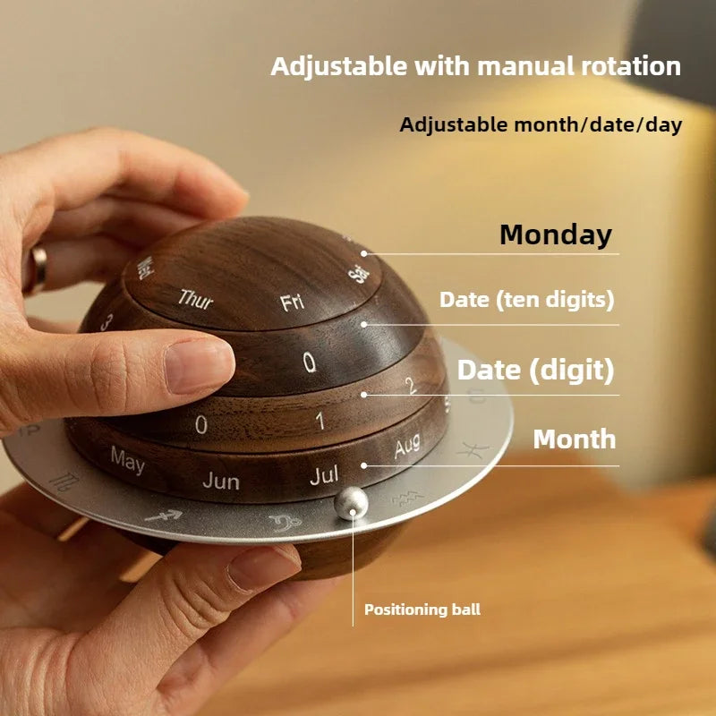 Cosmic Cycle Minimalist Rotating Wooden Calendar | Veska