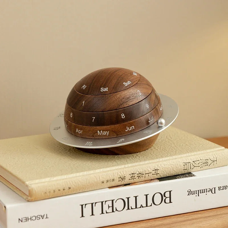 Cosmic Cycle Minimalist Rotating Wooden Calendar | Veska