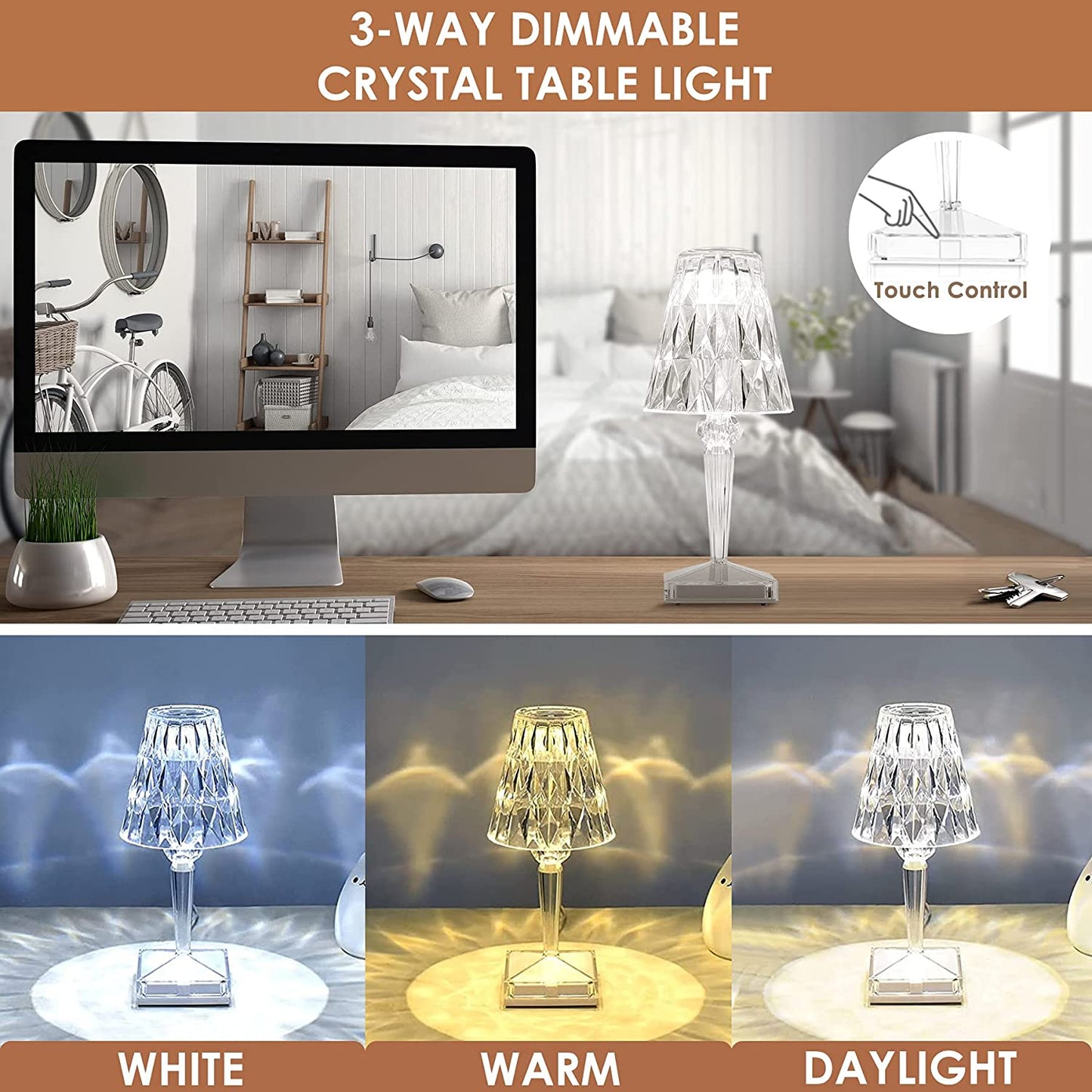 CrystaLamp - LED Bordslampa tillverkad av diamantkristall | Veska