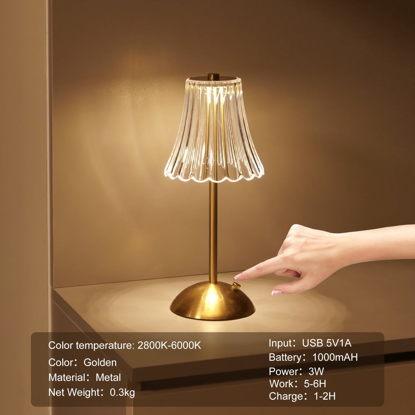 Crystaluxe Lampa - LED Crystal Bordslampa med Touchfunktion Veska