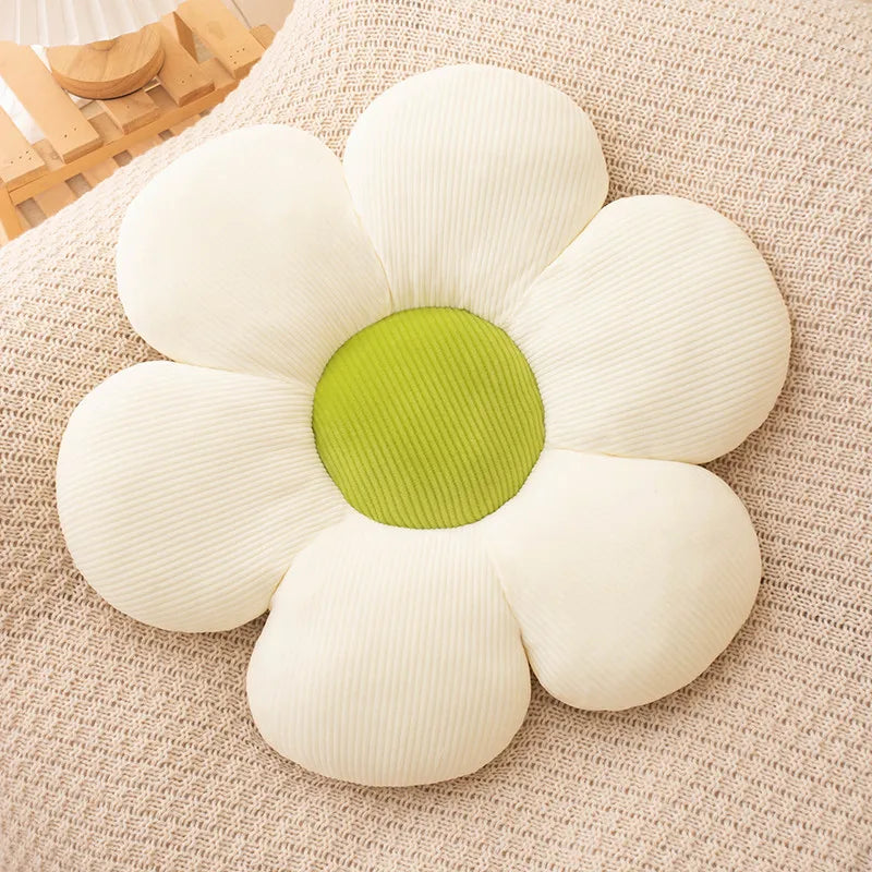 Daisy Plush Kudde | Veska Vit med grön mitt (6 kronblad)