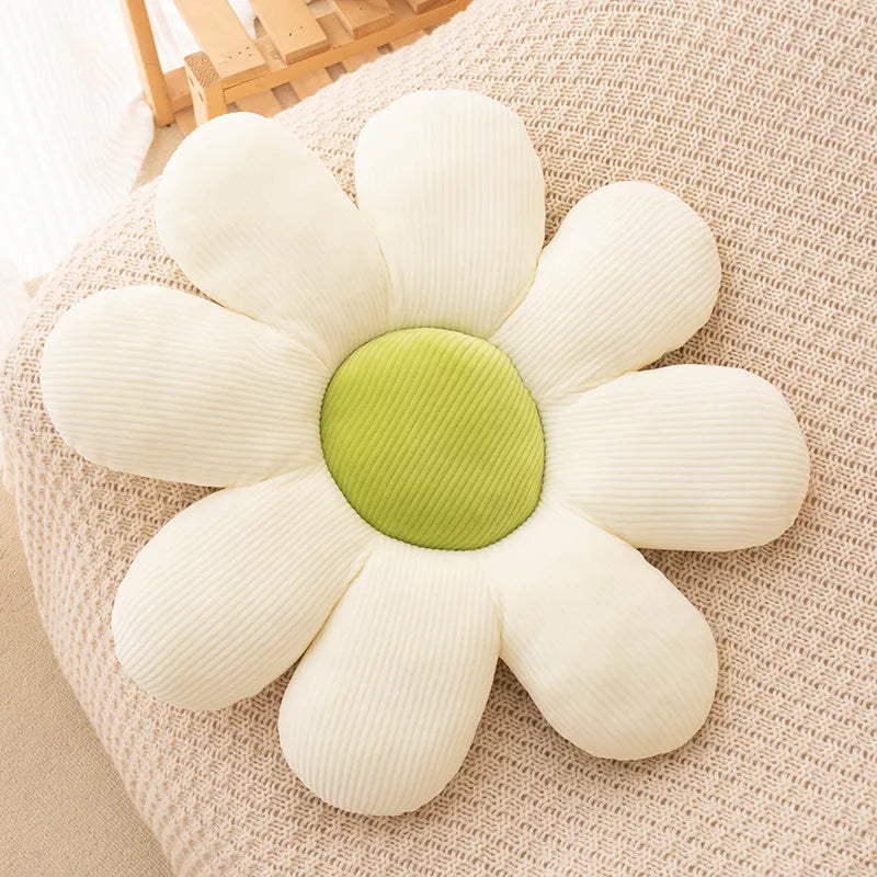 Daisy Plush Kudde | Veska Vit med grön mitt (8 kronblad)