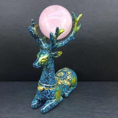 Deer Natural Crystal Figuriner | Veska Blå hjort Rosenkvarts