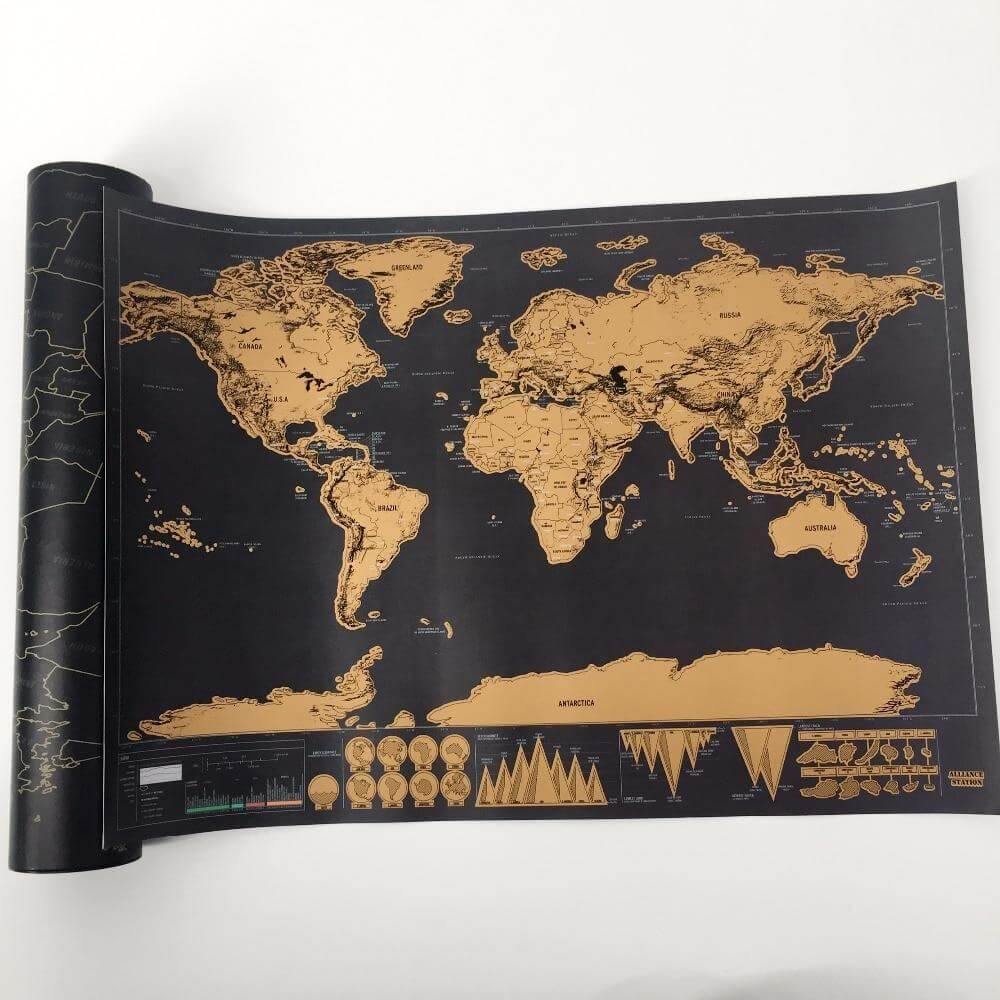Deluxe Personlig Scratch World Map | Veska 42x30cm