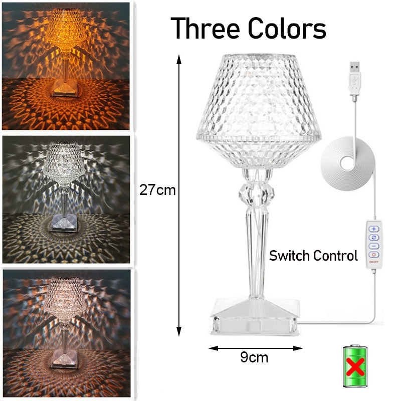Diamond Glow Återuppladdningsbar Kristall Bordslampa | Veska Switch Plug 1