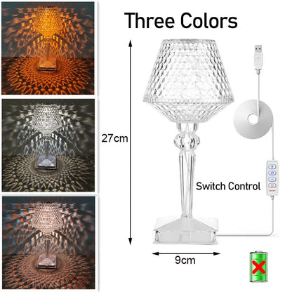 Diamond Glow Återuppladdningsbar Kristall Bordslampa | Veska Switch Plug 1