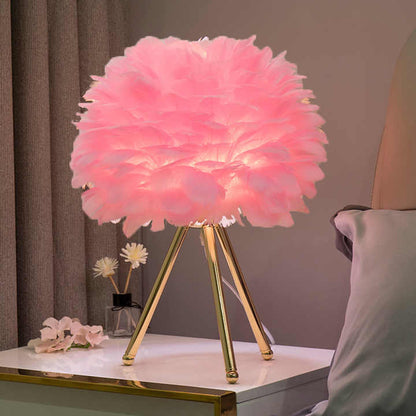 Dimbar Bordslampa med Lyxiga Fjädrar – Pluma | Veska Rosa