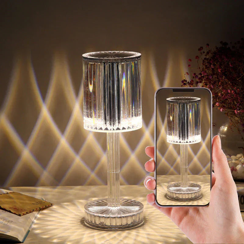 Dimbar Kristall Bordslampa Med Modern Design | Veska Transparent Laddningsbar (Touch) – 3 färger 8.5x25cm