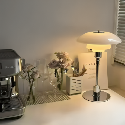 Dimbar Rund Bordslampa | Veska Vit Silver