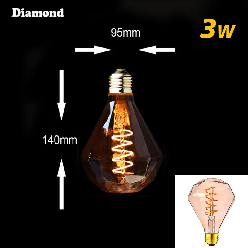 Dimbar Vintage LED-lampa (3W, E27-fäste) - Guldig spiraltråd för ljuskronor och dekorativ belysning | Veska Diamond 2200K Spiral Guld Nyans