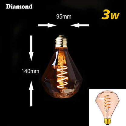 Dimbar Vintage LED-lampa (3W, E27-fäste) - Guldig spiraltråd för ljuskronor och dekorativ belysning | Veska Diamond 2200K Spiral Guld Nyans
