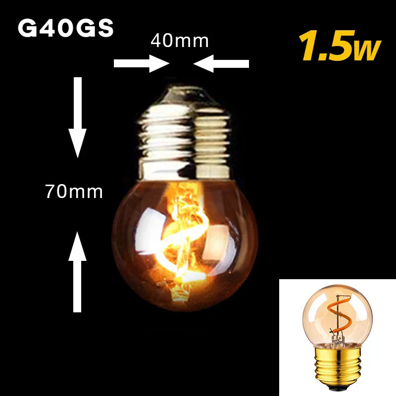 Dimbar Vintage LED-lampa (3W, E27-fäste) - Guldig spiraltråd för ljuskronor och dekorativ belysning | Veska G40GS 2200K Spiral Guld Nyans