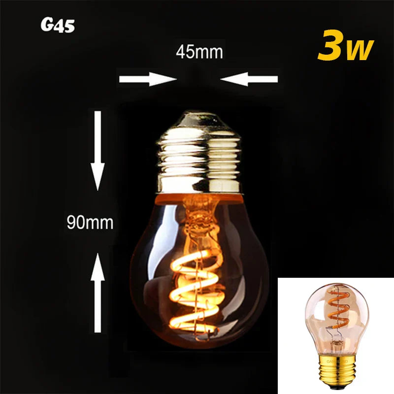 Dimbar Vintage LED-lampa (3W, E27-fäste) - Guldig spiraltråd för ljuskronor och dekorativ belysning | Veska G45 2200K Spiral Guld Nyans
