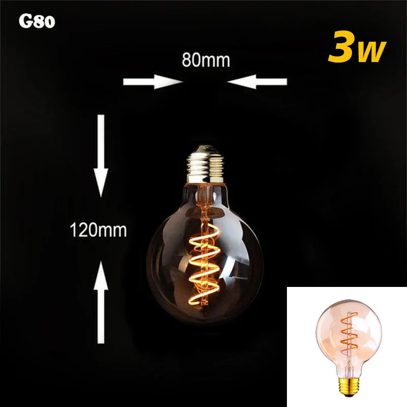 Dimbar Vintage LED-lampa (3W, E27-fäste) - Guldig spiraltråd för ljuskronor och dekorativ belysning | Veska G80 2200K Spiral Guld Nyans