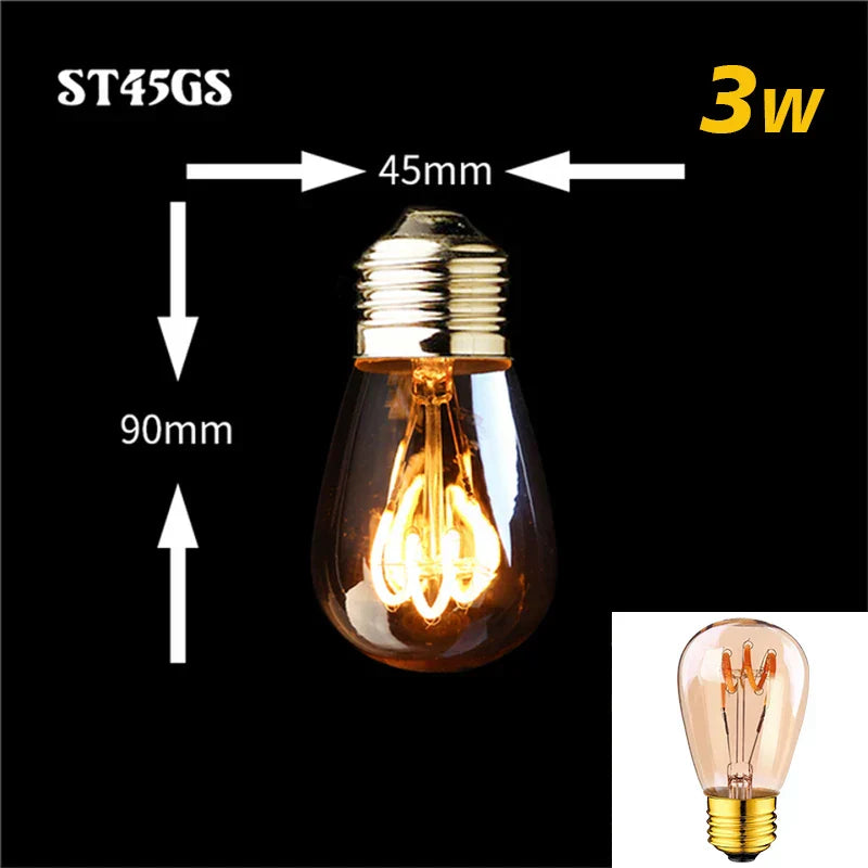 Dimbar Vintage LED-lampa (3W, E27-fäste) - Guldig spiraltråd för ljuskronor och dekorativ belysning | Veska ST45 2200K Spiral Guld Nyans