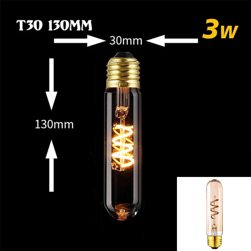 Dimbar Vintage LED-lampa (3W, E27-fäste) - Guldig spiraltråd för ljuskronor och dekorativ belysning | Veska T30 130mm 2200K Spiral Guld Nyans