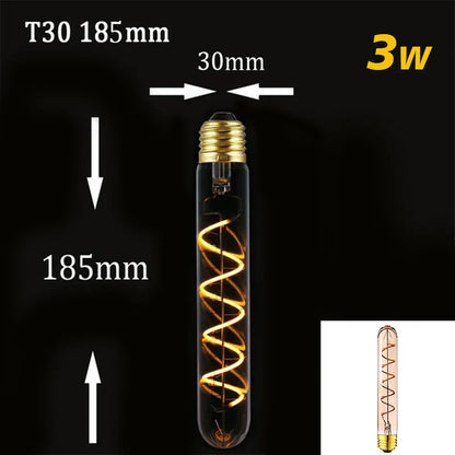Dimbar Vintage LED-lampa (3W, E27-fäste) - Guldig spiraltråd för ljuskronor och dekorativ belysning | Veska T30 185mm 2200K Spiral Guld Nyans