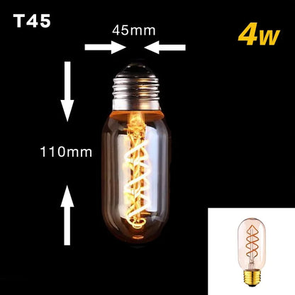 Dimbar Vintage LED-lampa (3W, E27-fäste) - Guldig spiraltråd för ljuskronor och dekorativ belysning | Veska T45 2200K Spiral Guld Nyans