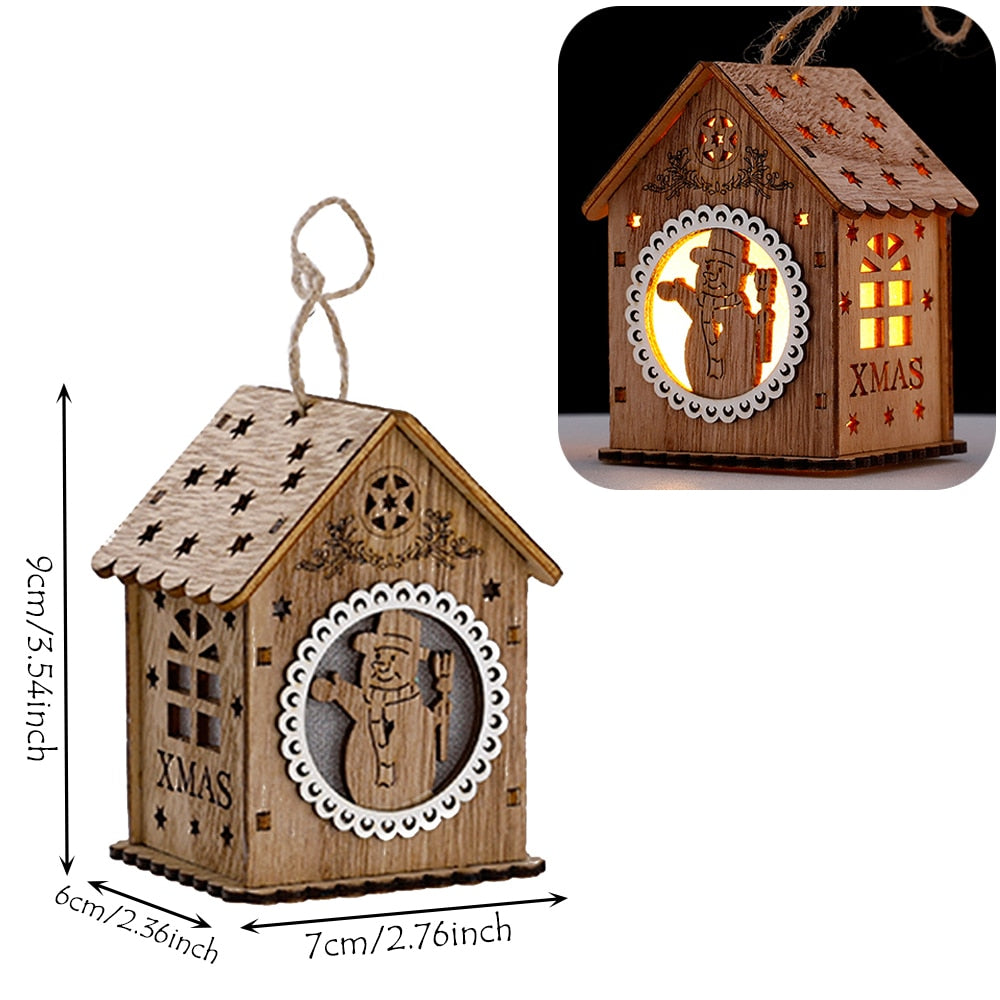 DIY Trä Hängande Hus Dekor Luminös Lampa | Veska snögubbe 2