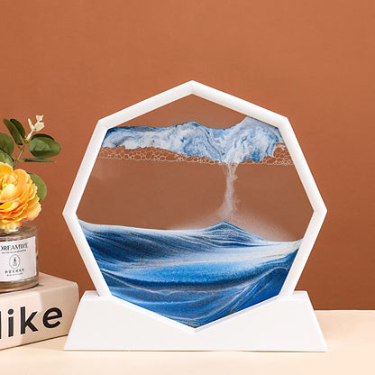 Djup Hav Flödande Hexagon Sand Dekor | Veska Vit Bas-Blå