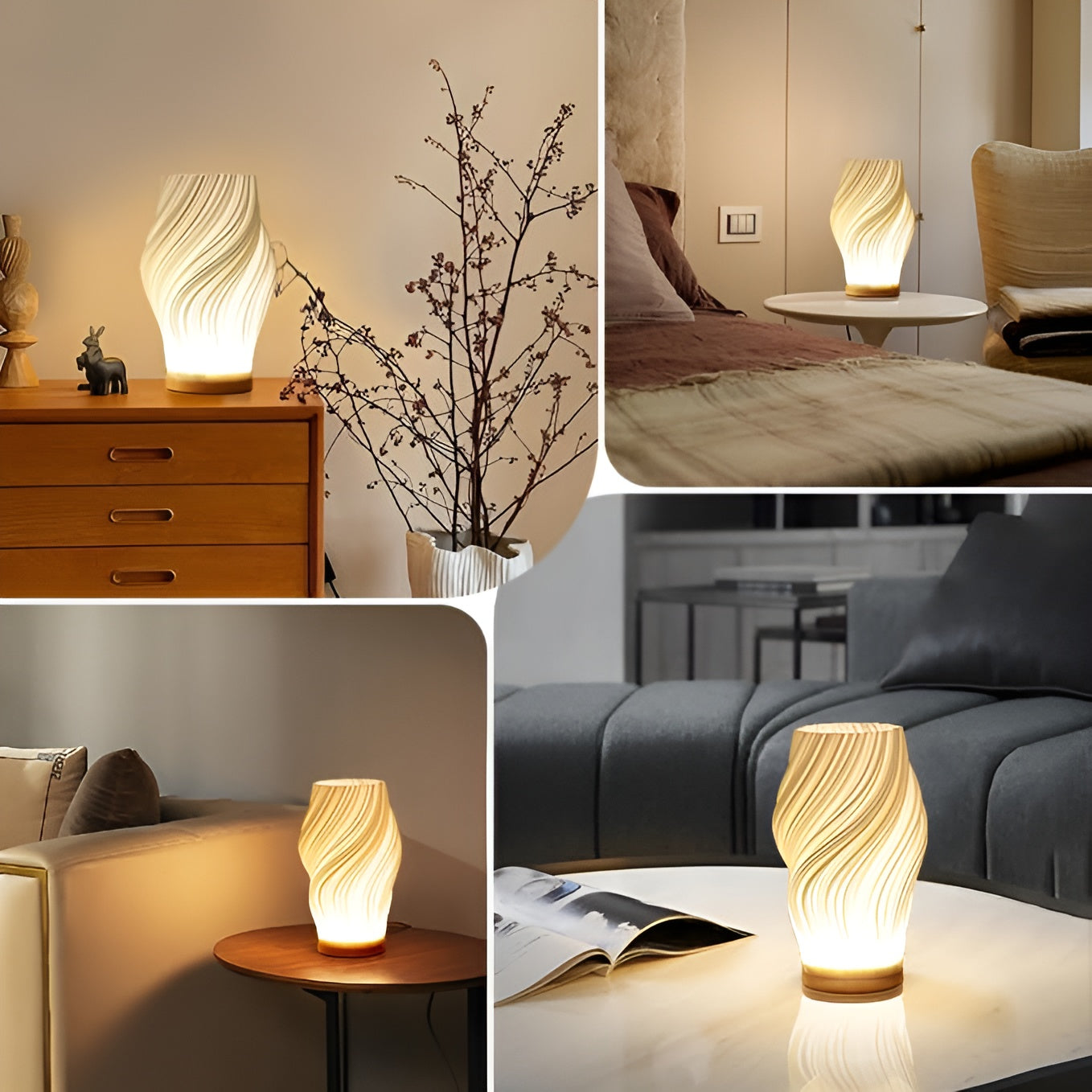 DreamWave - Modern krämfärgad 3D våglampa med elegant metallbas | Veska