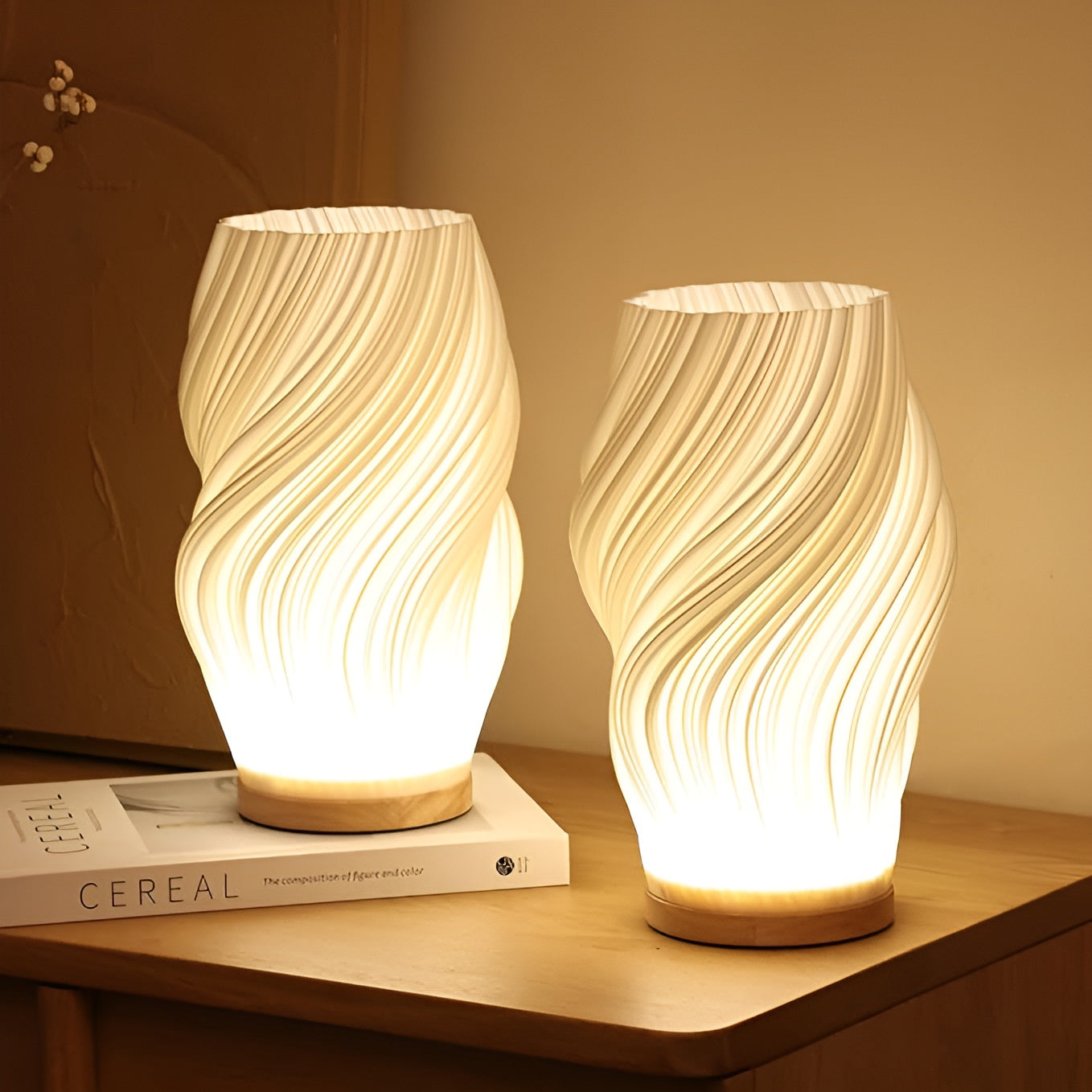 DreamWave - Modern krämfärgad 3D våglampa med elegant metallbas | Veska