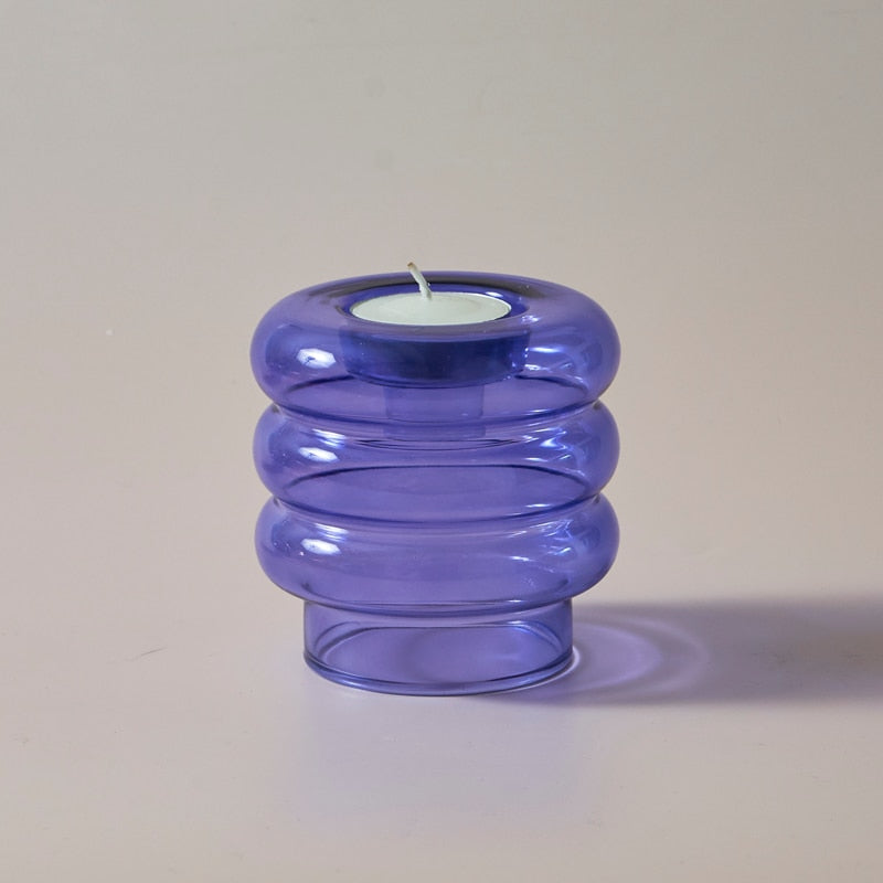 Dual Glass Spiral Candle Holder | Veska Klar Blå
