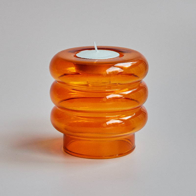 Dual Glass Spiral Candle Holder | Veska Orange
