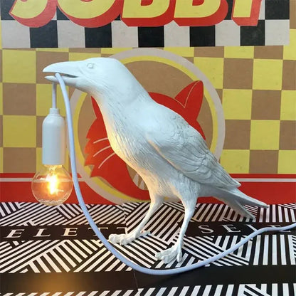 E14-lampa med kontakt gotisk kråklampa vintage resin fågarlampa för nattduksbord, kontor, vardagsrum gårdsstil art deco stil | Veska US Plugg Vit Varmt ljus E14