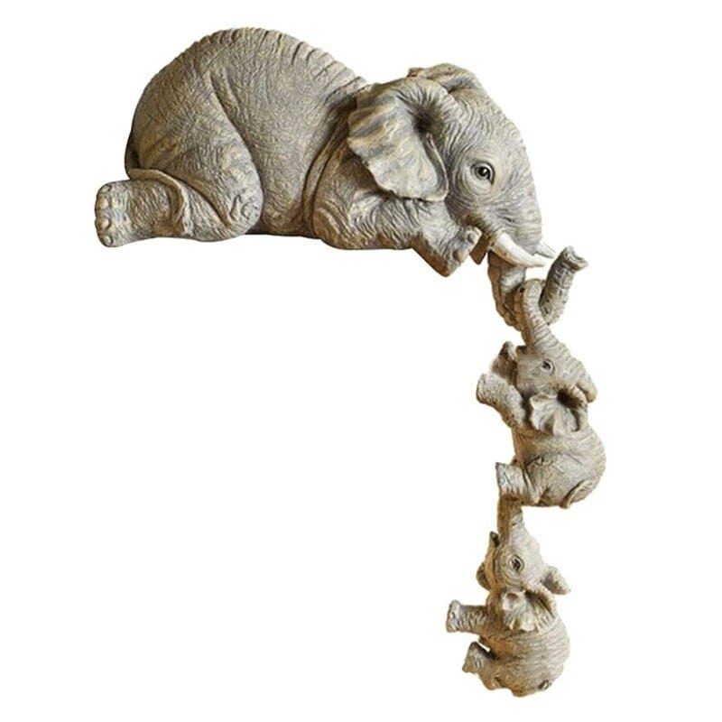 Elefant Mamma & Bebisar Hängande Över Kanten Figurine | Veska
