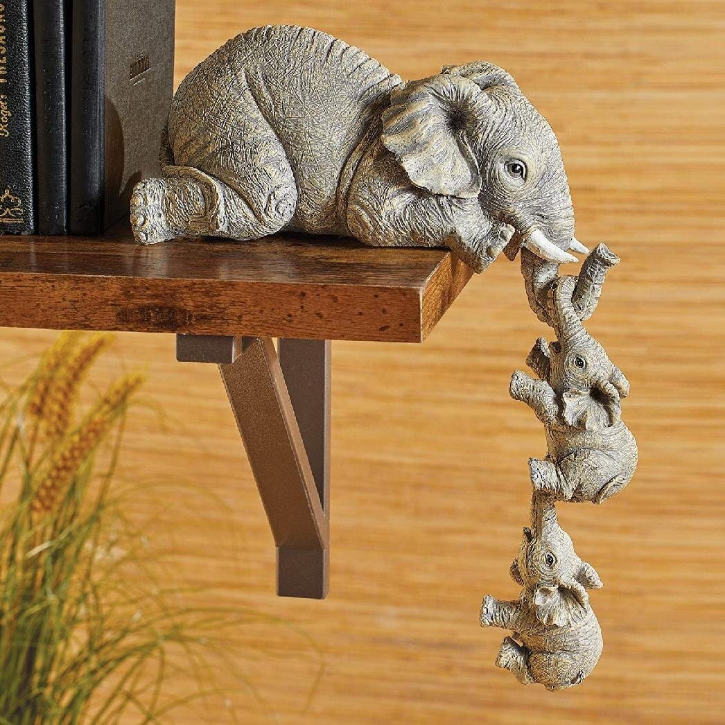 Elefant Mamma & Bebisar Hängande Över Kanten Figurine | Veska